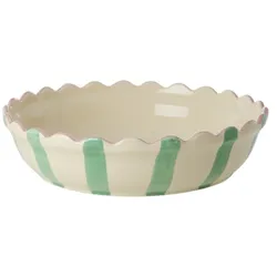 RICE Runde Steingut Auflaufform Kuchenform, Creme mit grünen Streifen - Ø 33 cm