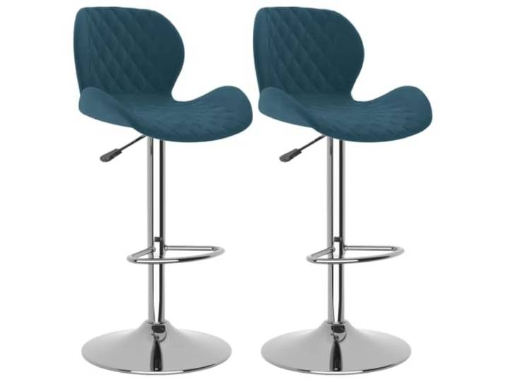 Barhocker, Samt, blau, 2-teilig, mit 360-Grad-Drehgelenk und verstellbar Weicher Velours, verchromter Stahlrahmen, integrierte Fußstütze, Gasheber, vollständige Rotation, Tragkraft 110 kg