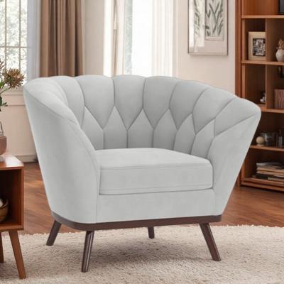 "29"" Fabric Accent Chair with Channel-Tufted Back and Curved Edges and Wooden Legs, Sleek Barrel-Shaped Design"