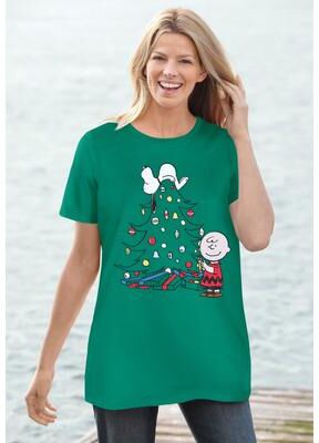 Plus Size Women's Peanuts Snoopy Xmas Tree Tee by Peanuts in Green Peanuts Tree (Size 1X)