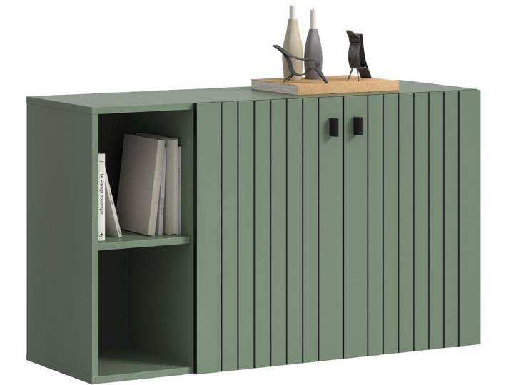 Station schoenenkast 2 deuren\, 2 planken stoffig groen.