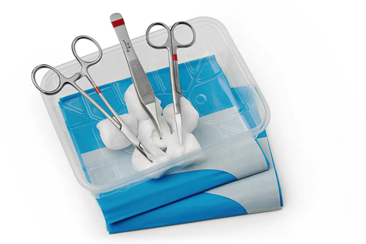 Fuhrmann GmbH Einmal-Wundversorgungs-Set steril (15 Sets) steril, mit Instrumenten, Kompressen Abdeckung und Schale 370539