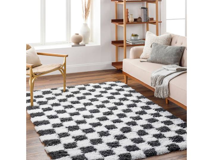 Teppich LIVABLISS DEWAS , schwarz-weiss (schwarz), B:160cm H:62,5mm L:220cm, Polypropylen, Teppiche, Teppich