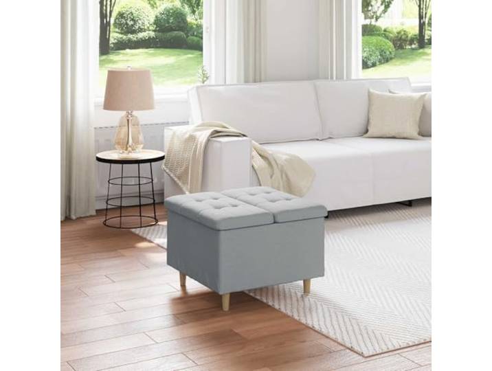 NLQMSU Sitzhocker mit Kissen, hellgrau, 60 x 60 x 45 cm, Stoff Gepolsterter Ottoman, Füße aus Holz, versteckte Aufbewahrung, Sitzgelegenheit, Fußstütze, Saugpflege