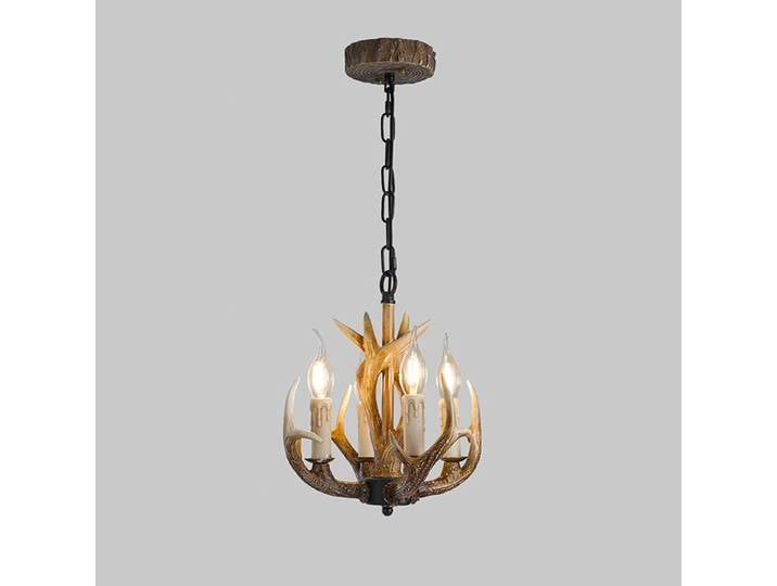 Américain rétro en bois maison chaîne pendentif lumière cerf bois résine artisanat Restaurant Led personnalité créative lustre