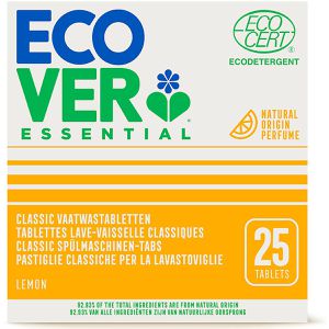 Ecover Spülmaschinentabs Essential Classic, Lemon, biologisch abbaubar, vegan, kraftvolle Reinigung, 25 Tabs