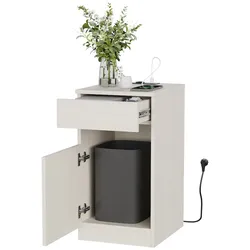 STILVORA Nachttisch MDF Weiß 33x40x61,5 cm mit USB, Steckdose, Schublade & Mülleimer