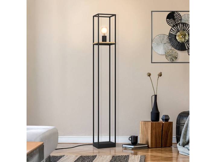 EGLO Stehleuchte Libertad, Höhe 128,5 cm, schwarz/holz, Stahl Libertad, schwarz, für Wohn- / Esszimmer, Metall, Modern