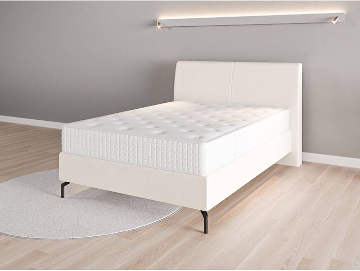 Boxspringbett 140x200 Nr. 2 - Beige/Braun (Cremeweiß) - Feiner Strukturstoff