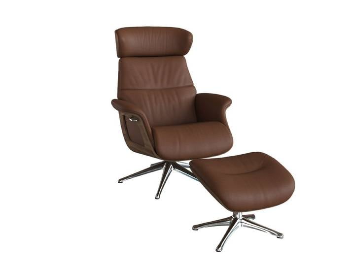 FLEXLUX Relaxsessel Rücken u. Kopfverstellung, ergonomisch, Airchannels, klasse Komfort, Rücken- & Kopfteilverstellung, Drehbar, Armlehne Walnuss, Fuß Alu
