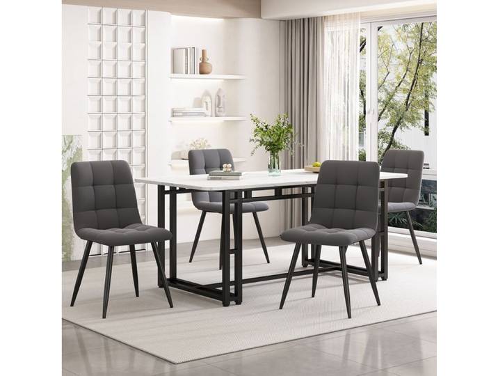 Table à manger légère de luxe 140x80cm avec pieds métalliques noirs pour cuisine et salon moderne