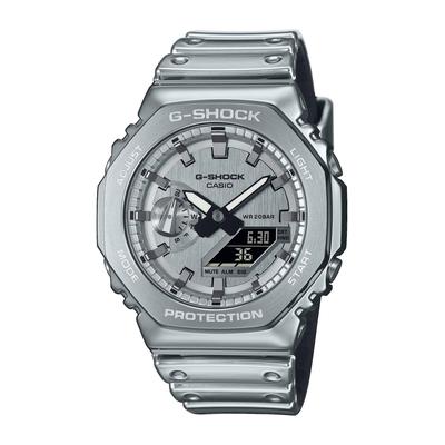 Chronograph CASIO G-SHOCK, silber (silberfarben), Armbanduhren, Herren, Chronograph, Quarzuhr, Armbanduhr, Herrenuhr, Silikonarmband, analog, digital