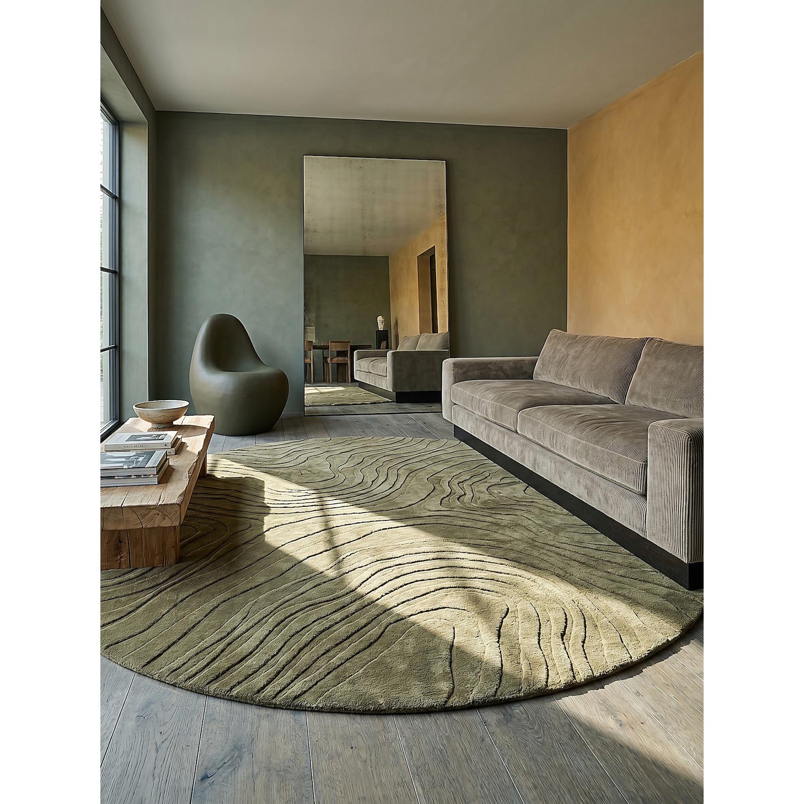 Wollteppich abstrakt Olivegrün Ø160 cm - LEVEN Kadima Design