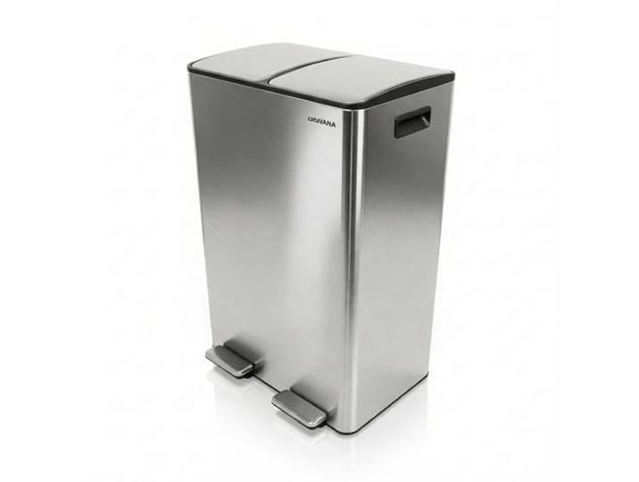 CATAVANA Mülleimer 2 Fächer 60 Liter, Edelstahl Mit 2 Pedalen, 2x30L Fingerabdruckresistente Edelstahloberfläche, Leises Soft-Close-Schließen, Herausnehmbare Inneneimer Und Beutelfixierung.
