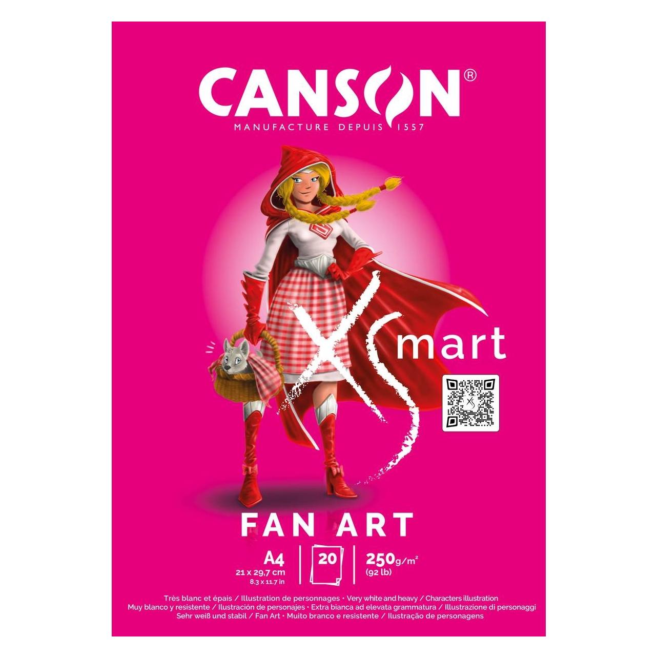 Canson Studienblock XS'MART FAN ART, DIN A4 sehr dickes, glattes weisses Papier, 20 Blatt, 250 g/qm (A4, Blanko, Kein Einband) (C32250P001)