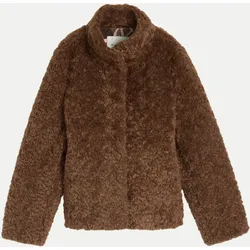 Faux-Fur-Jacke mit Stehkragen Braun M