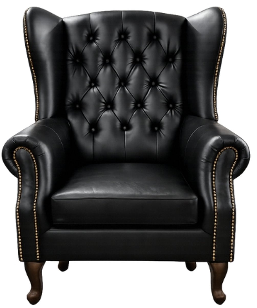 Chesterfield Fauteuil Zwart Leer - Klassieke Lounge Stoel