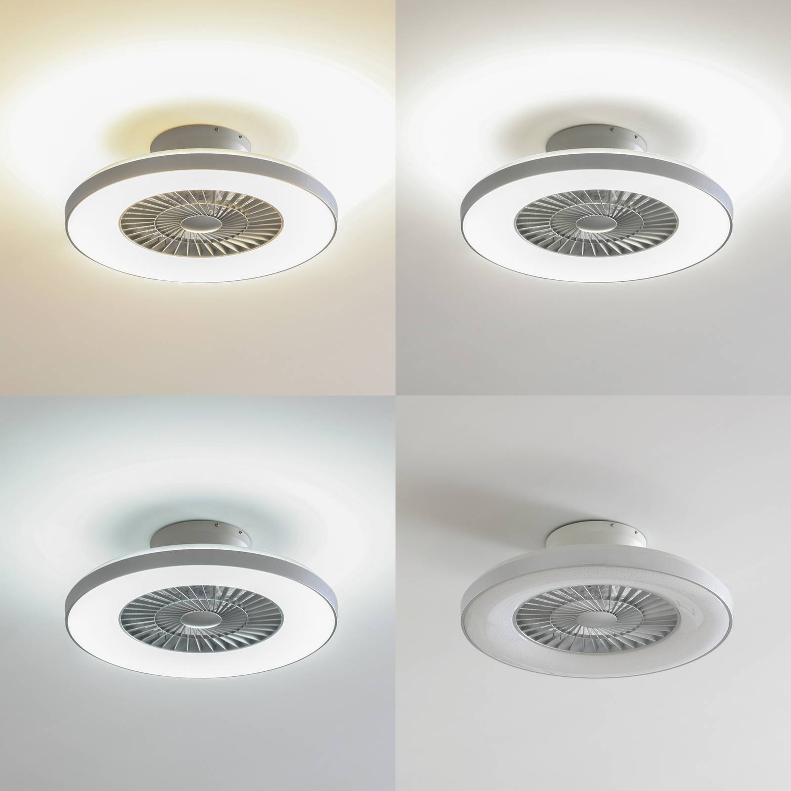Lindby Smart LED ceiling fan Paavo, silver, quiet, Tuya Paavo Lindby, dimmable, Alu / grey / zinc, Living / Dining Room, Plastic, Modern, Ceiling Fans with Lighting