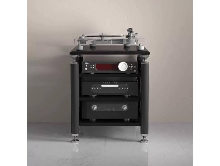 Modulares HIFI‑Audio‑Rack – Verstellbare Ablagen, Plattenspielerständer Mehrstöckiges Audio‑Regal, vielfältige Farben, schwingungsdämpfendes Design(Black+Black,3‑Tier)