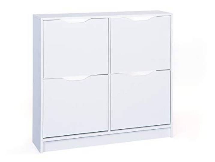 Inter Link - Armoire à chaussures - Étagère à chaussures - Avec 4 portes rabattables - Avec poignées encastrées pratiques - Revêtement mélaminé - Blanc - Westphalen SK4