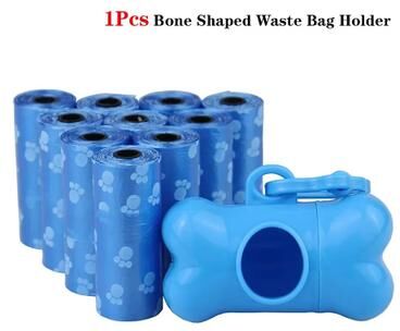 Inspired Finds Solid Color Printed Pet Poop Bags Portable Dog Walking Waste & House Use Bags 6pcs Set Blue