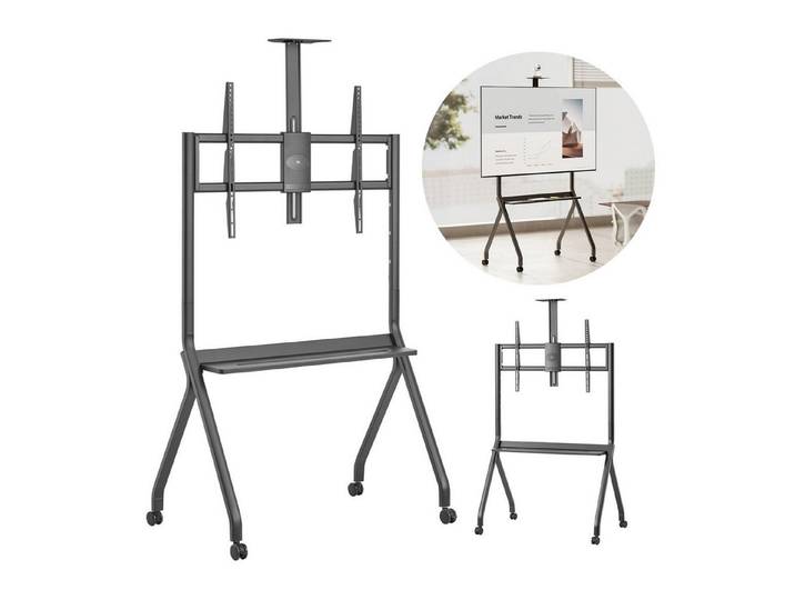 Maclean TV-Ständer MC-114 Wagen TV-Trolley-Ständer mit 55-100'' TV-Halterung, (bis 100 Zoll, Kameraablage, Auf Rädern, max. Belastung 120kg/10kg Ablage)