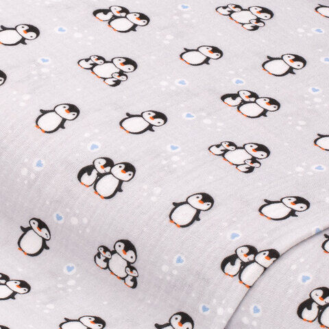 Musselin/Doppel-Gaze "Pinguine", grau-color