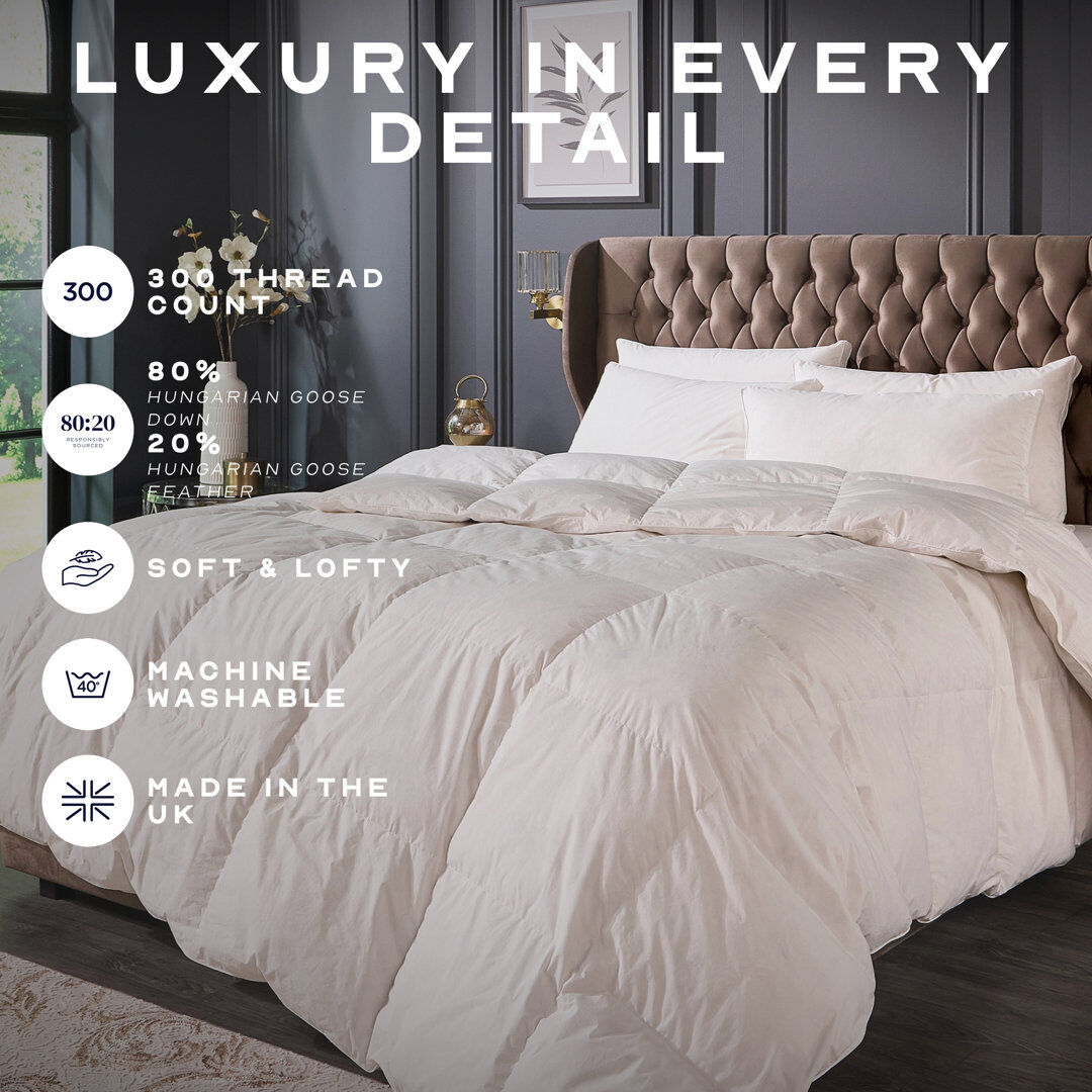 All Season 13.5 Tog Duvet for Retreat Snuggledown Hungarian Cosy Goose Down, 100% Cotton Cover White Single