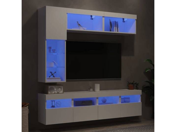 Ensemble de Meubles TV Muraux avec Lumières LED 7 pcs Armoires de Télévision Suspendues Ensemble de Meubles Télé 3216757