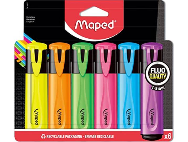 Maped - Pochette de 6 surligneurs Fluo'Peps Classic - Pointe biseautée