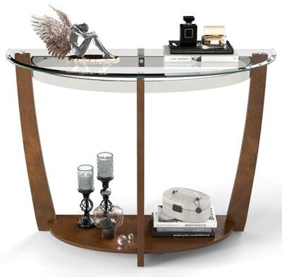 Costway 2-tier Tempered Glass Console Table with Clear Glass Top and Open Shelf-Walnut