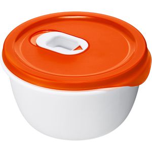 Rotho Mikrowellengeschirr Micro Clever weiß/rot aus Kunststoff, Dose rund, mit Dampfventil, auslaufsicher, 0,8 Liter