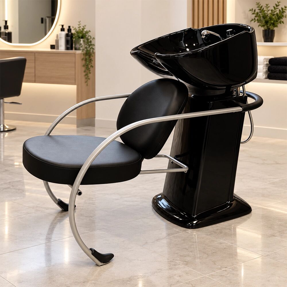 Tuttoperlestetica Lavatesta per Parrucchiere Nero con Vasca in Ceramica basculante nera 118 × 60 × H95 cm
