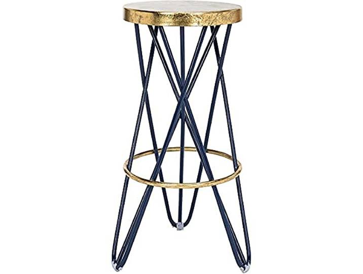 SAFAVIEH Jonatan Barhocker, lackiertes Metall, Blau/Gold,45 X 45 X 76.2 cm