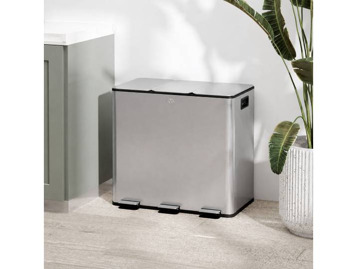 HOMCOM Poubelle 3x15L Compartiments Fermeture Douce Argent