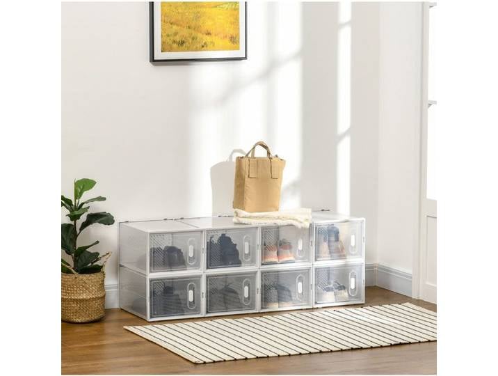 Lot de 8 boîtes à chaussures empilables AESVAR portes magnétiques plastique transparent et blanc
