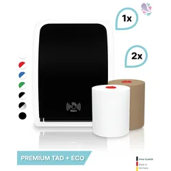 SET: Handtuchrollenspender SENSOR, berührungslos, Blanc Cosmos versch.Farben+ 1Rolle PREMIUM TAD +1Rolle ECO Natural -PRODUKTSET