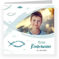 Kommunion Einladungen im Design "Fische" - Musterkarte