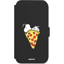 Nivocase Klapphülle für Apple iPhone 11 Handyhülle aus Kunst Leder NIVOflip schwarz Pizza Peanuts Snoopy (Apple iPhone 11), Smartphone Hülle, Schwarz