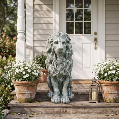 Kodotan sofa Magnesium Oxide Sitting Lion Statue Weatherproof Lion Sculpture Outdoor Garden Lawn Decor Ornament