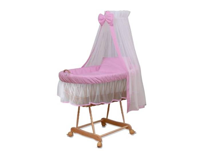 waldin Stubenwagen-Set mit Ausstattung,XXL,Bollerwagen,komplett,9 Modelle wählbar,rosa/weiß