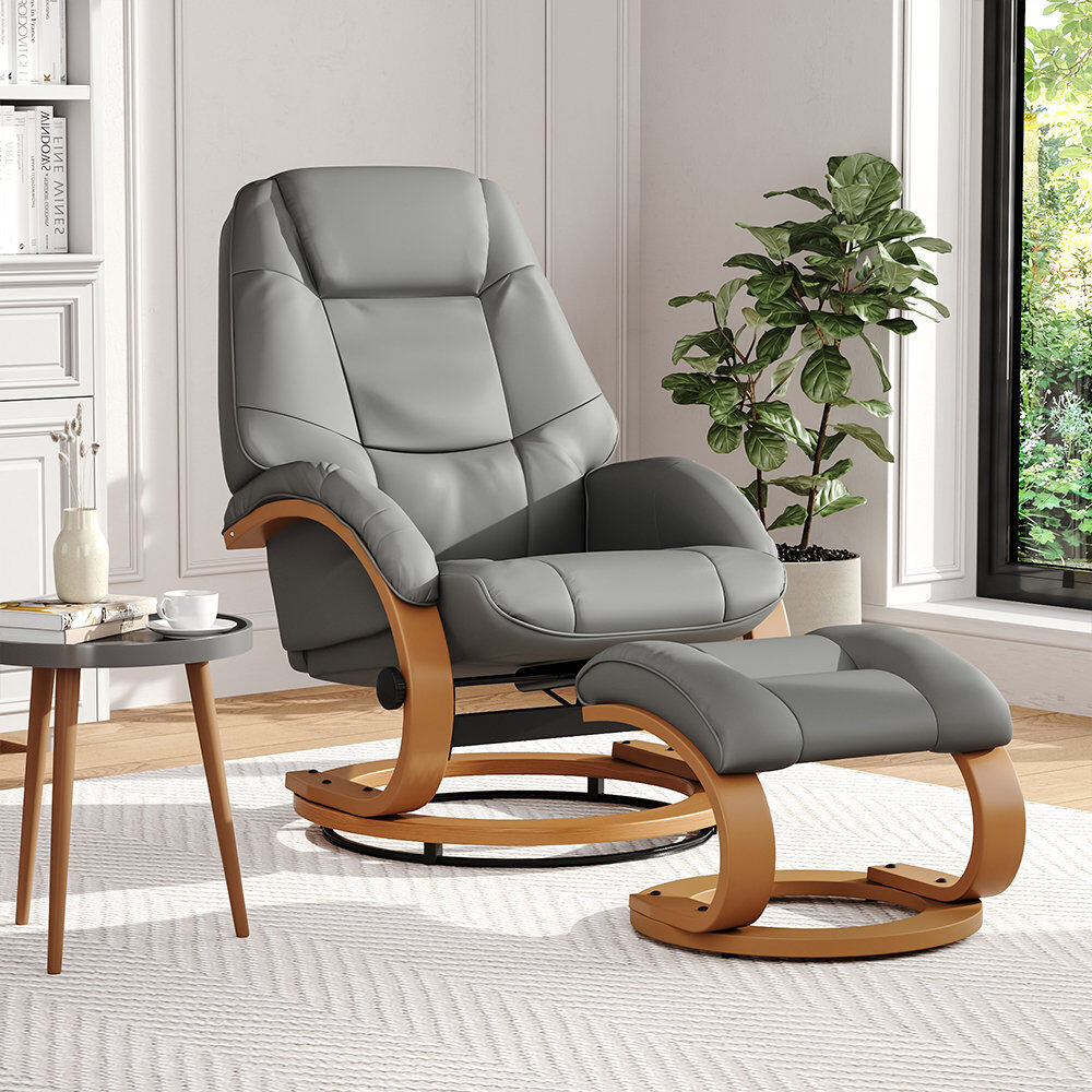Wade Logan Adrienna Ergonomic Executive Office Reclining Chair with Footstool Grey 82cm H X 67cm W X 85cm D