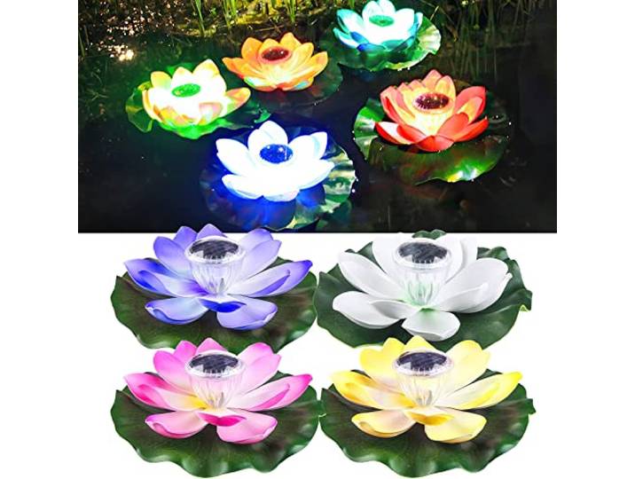 4 Stuks Drijvende Zwembadverlichting op Zonne-energie, Waterdichte LED Kleurrijke Lotus Drijvende Lichten voor Buiten, Tuin, Gazon, Zwembad, Decoratieve Verlichting in de Achtertuin