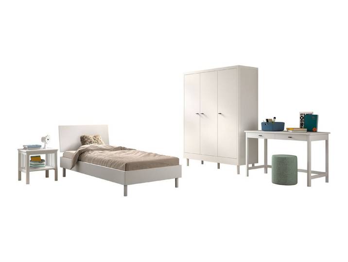 58 aufm Kessel Jugendzimmer-Set Einzelbett Set 90x200 Keeley Buche Schrank Schreibtisch, (inkl. Versand, Lieferung bis Verwendungsstelle), Schlafzimmer komplett Bett, Stauraum Arbeitsplatz aus massiver Buche