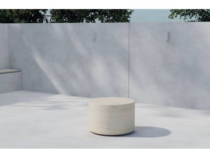 Garten Beistelltisch Pirello - Rundes Design aus Aluminium und Polypropylen - Beige - Luxusbetten24