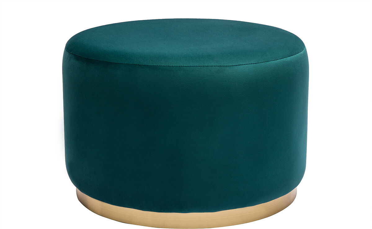 Miliboo Runder Pouf aus petrolblauem Samt und goldenem Metall D54 cm AMAYA