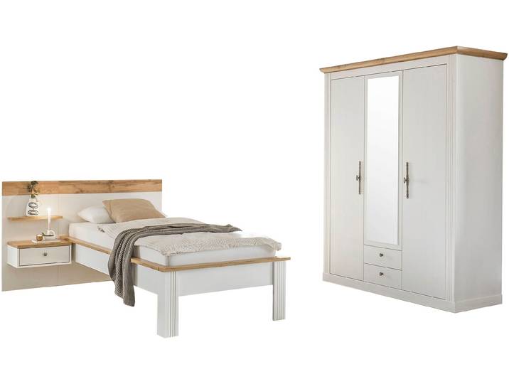 Schlafzimmer-Set OTTO HOME Westminster , weiß, B/H: 90cm x 200cm, Schlafzimmermöbel-Sets, Schlafzimmer-Set, beinhaltet 1 Bett, Kleiderschrank 3-türig und 1 Wandpaneel