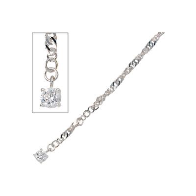 Fußkette JOBO, silber (silber 925), Fußketten, Damen, Silber 925 (Sterlingsilber), 925 Silber mit Zirkonia 25 cm