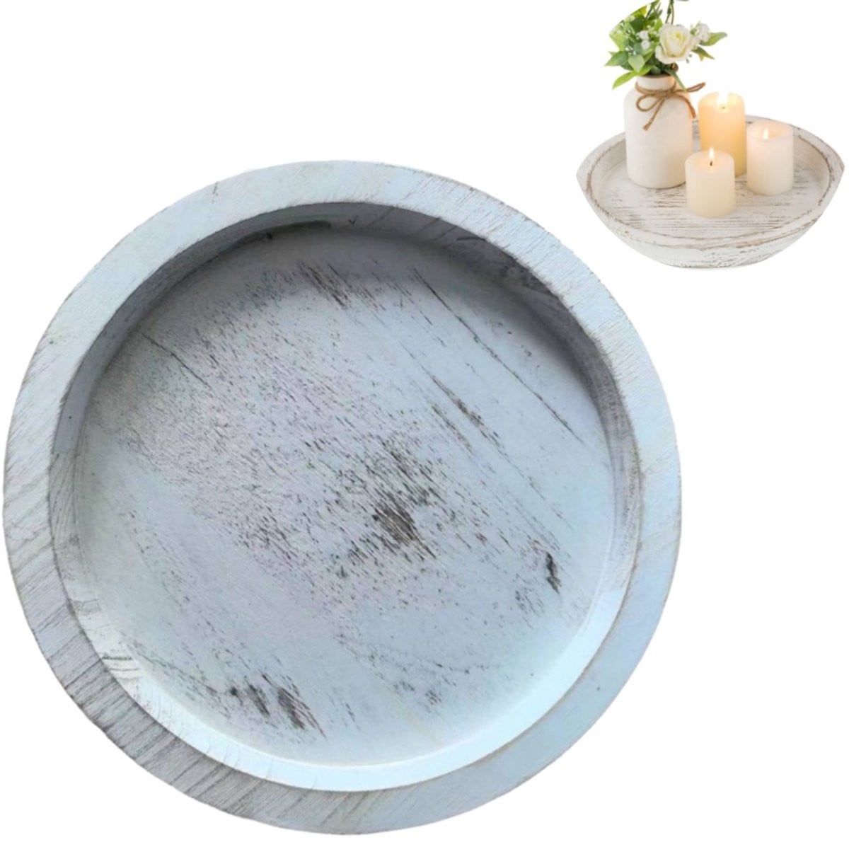 Ronde massief houten kaarsonderzetter en serveerplank wit - Diameter: 28,5 cm