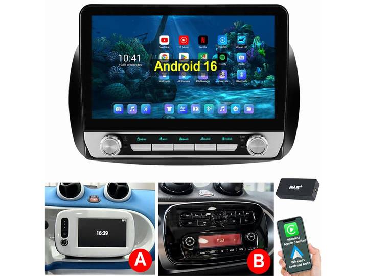 ESSGOO 10,1 Für Smart Forfour Fortwo 453 2014-2019 Carplay GPS Autoradio (RDS, Digitalradio (DAB), FM)